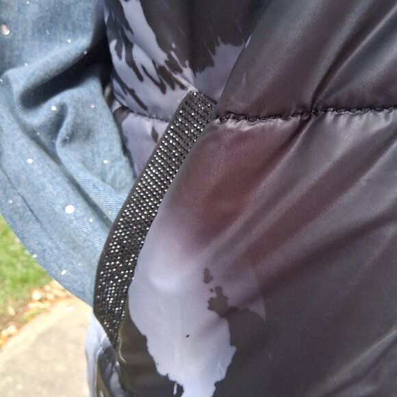 Black White Rose with Crystals Hooded Puffer Vest XL - Picture 8 of 15